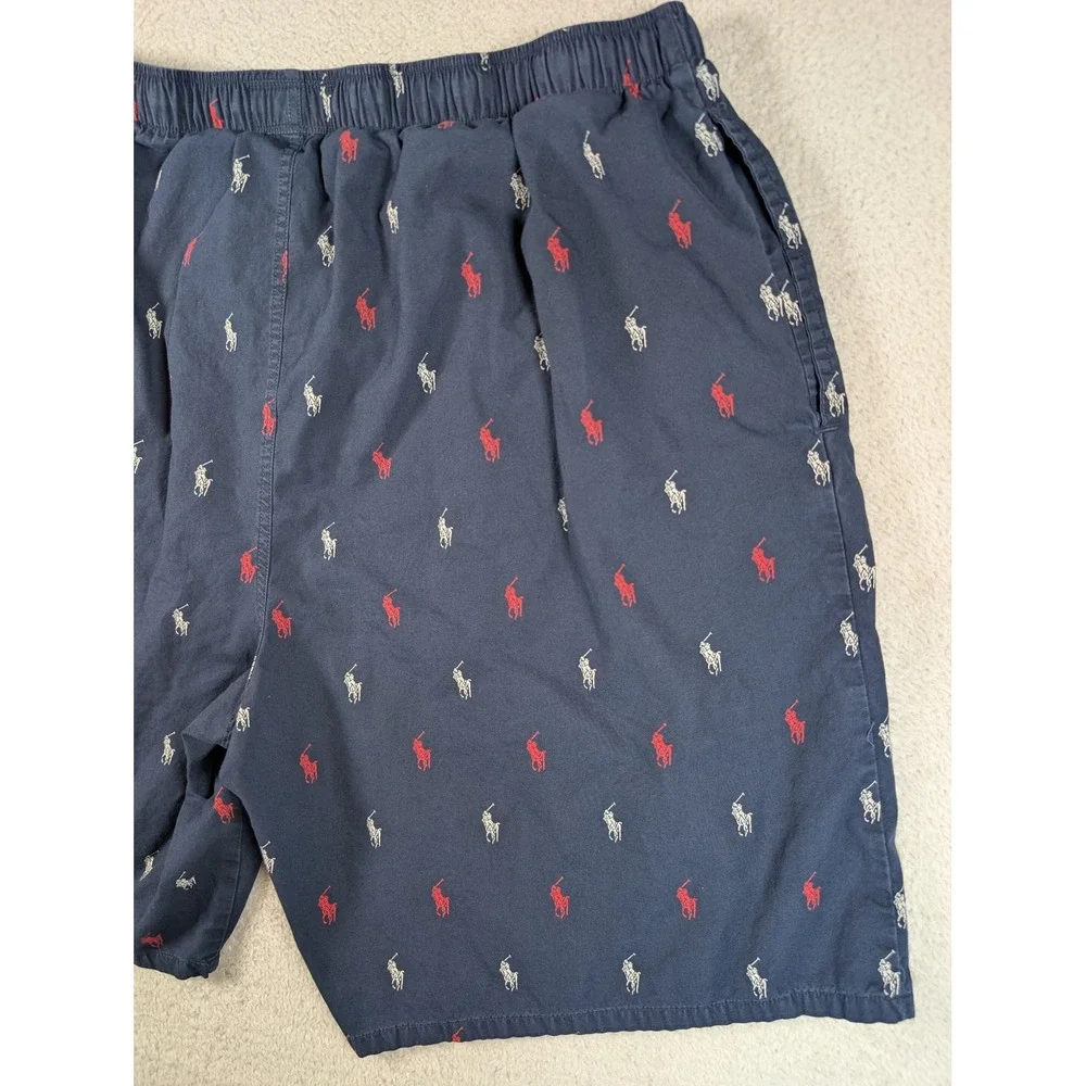 Polo Ralph Lauren Mens XL Navy Blue Red White All Over Pony Sleep Lounge Shorts